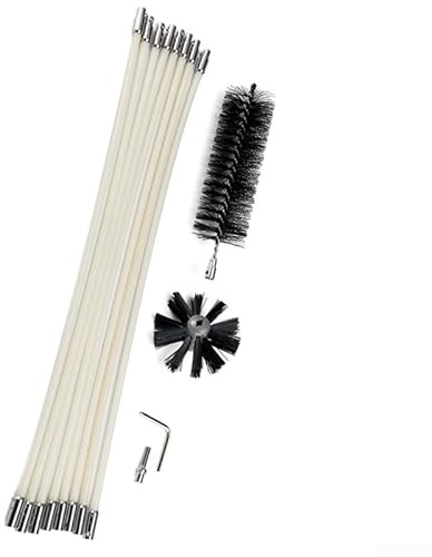 Kaminbesen und Stangen-Set 60 cm mit rotierenden Nylonborsten für die Kaminreinigung, flexible Stäbe zur Navigation von Schornsteinkurven, bohrerkompatibel für effektive Reinigung