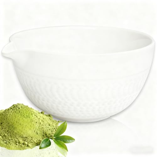Zivosely Matcha Bowl with Spout, Traditional Ceramic Matcha Tea Bowl Japanese Ceremonial Chawan for Whisking Mixing & Daily Use, 18oz/500ml White