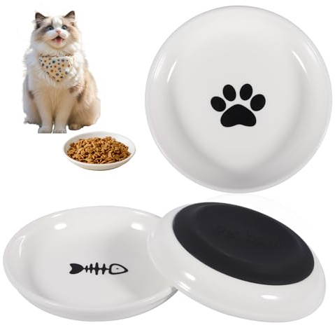 MZJAUVF Ciotole per Gatti, 3PCS Ciotole Gatto in Ceramica, Ciotola Gatto con Base in Gomma Antiscivolo, Ciotola per Gatti, Lavabili in Lavastoviglie, Ciotolas Piatta Gattis per Gattini, Cani Piccoli