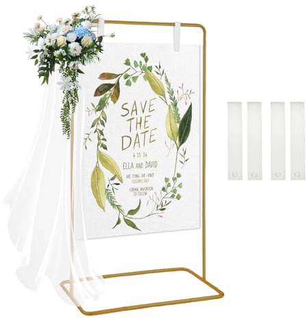 Ständer für Hochzeitsschild, Metall Hochzeits-Willkommensschild, Verstellbare Hochzeitsständer, Welcome Willkommen Schild Halter, Passend zu Hochzeitsposter im Empfang (Gold)