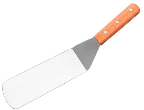 BESPORTBLE Spatola per Steak in Acciaio con Manico in Legno Paletta per Barbecue e Cucina Anti-ruggine e Leggera per Pancake Pesce e Pizza e Grigliate all'Aperto