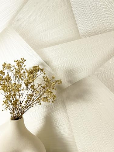 Newroom Carta da Parati Tessuto Non Tessuto Crema Grafica Righe Vinile - Moderna Geometrica Lucida Soggiorno Camera da Letto