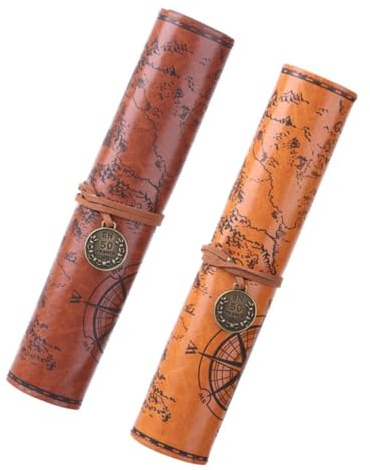 Baluue 2 Stück Federmäppchen aus PU Leder Rolle Up Stifterolle Große Kapazität Retro Design Kosmetik und Stifteetui für Künstler und Studenten