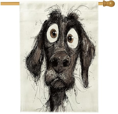 Divertente bandiera tedesca a pelo corto per la casa, 71 x 101 cm per esterni, divertente bandiera verticale standard in lino per la casa, decorazione per esterni con cane