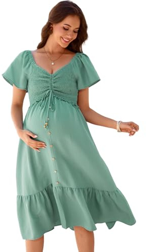 YesFashion Robe de grossesse à manches courtes pour femme enceinte à volants maxi robe d'allaitement (emballage réutilisable)