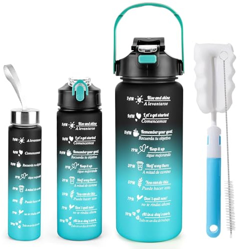 Weal4All 3 Pack Sports Water Bottles with Straws and Handle, 2L Large Plastic Drinking Bottle for Kids Adults Gyms School Home Office Outdoors, BPA Free & Leakproof