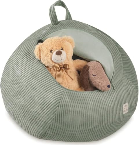 MISIOO Rivestimento per pouf per bambini per animali di peluche, contenitore per giocattoli e borsa per fagioli in uno, tessuto di velluto lavabile, con cerniera, organizer per peluche per camera dei