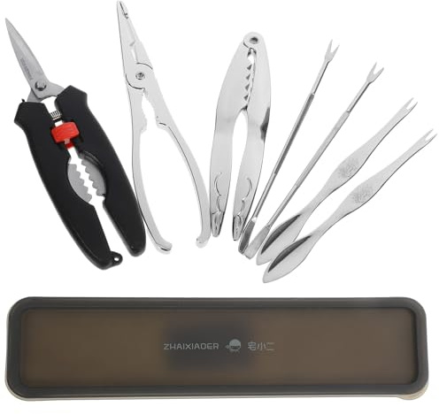 balacoo Set 8 Utensili per Granchio in Acciaio Inox, Taglia Ricci di Mare | Pinze per Granchi e Forchette per Frutti di Mare, per Aragosta e Ostriche