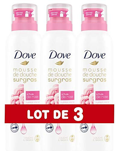 Dove Gel de Ducha Mousse y Espuma de Depilación con Aceite de Rosa - Pack de 3 x 200 ml (Total: 600ml)
