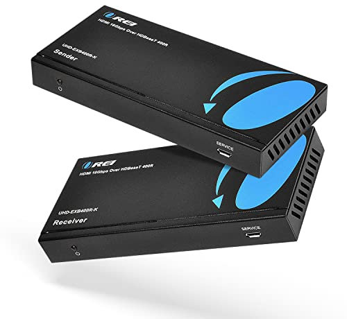 OREI 4K HDMI Extender Balun HDBaseT UltraHD 4K @ 60Hz 4:4:4 Over Single CAT5e/6/7 Cable with HDR, CEC & IR Control, RS-232 - Up to 400 Ft - Loop Out - Power Over Cable - Audio Out (UHD-EXB400R-K)