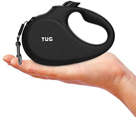 TUG Guinzaglio retrattile monocromatico piccolo a 360° senza grovigli per cani | Guinzaglio per gatti | Nastro in nylon resistente da 3 m (Piccolo, Nero)
