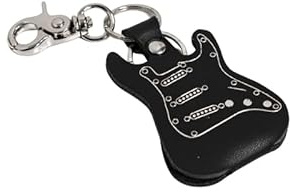 ends cuoio Plektrenetui in Form Einer E-Gitarre Fender Stratocaster aus echtem Leder mit Schlüsselanhänger und Karabinerhaken, hergestellt in Italien, Qualität (SCHWARZ-Silber - Stratocaster)