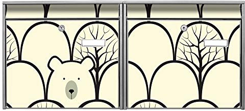 banjado Briefkastenanlage 2 Fach - 2 Briefkästen 72x32x10cm groß - Doppelbriefkasten Set - Namensschild, 2 Schlüssel, Montagematerial - Stahl verzinkt Silber - Motiv Waldbeeren