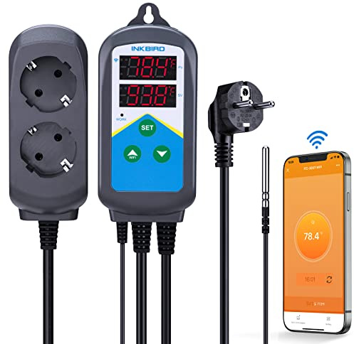 Inkbird ITC-306TW Digital Termostat, Temperaturregulator med 2 värmeportar, appkontroll, dag-natt-cykeltimer, för reptilterrarium, värmematta, växthus (endast uppvärmning)