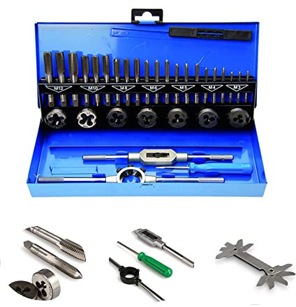 XMTECH 32-Tlg. Gewindeschneidsatz M2-M12 Gewindeschneidwerkzeug-Satz Fein Gewinde Schneider Bohrer Werkzeug Set
