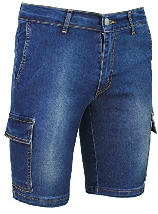 Evoga Jeans Pantaloni Corti Uomo Cargo Blu Denim con tasconi Laterali (56, Blu Denim)