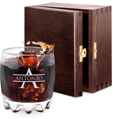 Maverton bicchiere per whiskey 310 ml - in vetro - perfetto per bourbon e drink - incisione personalizzata - idea compleanno o onomastico per uomo - bicchiere personalizzato - Nome