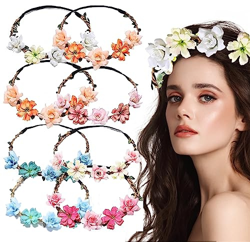 Diadema de boda floral, Corona de flores, Diadema de boda floral, Cinturones flores comunion, Flor Hecha a Mano Diadema Corona Floral, Multicolor Diadema de Guirnalda, Flower Garland para Fiesta(8pcs)