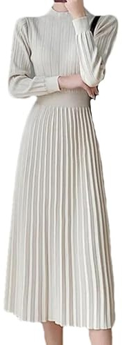 Robe mi-longue à col roulé pour femme - Style décontracté et chaud, abricot, M