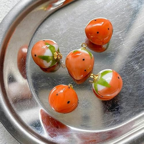 14 x 19 mm, 2 Stück, handbemalte Erdbeer-Keramikperlen zur Schmuckherstellung, lose Keramikperlen für Armbänder, Basteln von Keramikanhängern-orange-2 Stück