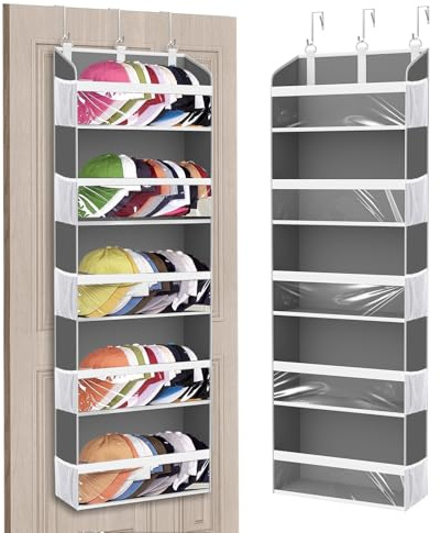 KYEVIS Estante para sombreros de 6 niveles, organizador de almacenamiento de gorras de béisbol, soporte grande para colgar sombreros para pared o puerta, negro