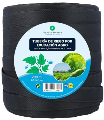 PLANETA HUERTO | Tubería de Riego por Exudación Agro 200 m | Manguera Exudante para Huerto y Cultivos | Ahorro de hasta 30% de Agua | Caudal 4-8 l/m² x m | Reutilizable y Fácil de Instalar