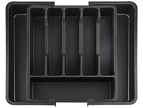 Hisdricus Besteckkasten für Schubladen - Besteckkasten - Schubladen Organizer Küche mit 8 Fächern, Erweiterbar, Geeignet für Löffel, Gabeln, Essmesser (33,5-56,5 x 6 x 37,5 cm) (Schwar)