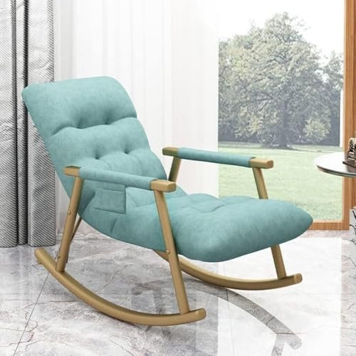 Schaukelstuhl aus Stoff im Mid-Century-Stil, für das Wohnzimmer, Freizeit, Schaukelstuhl für Erwachsene, Nickerchenstuhl, Home-Getaway-Stuhl für das Büro, Lounge, Schlafzimmer (Hellblau)