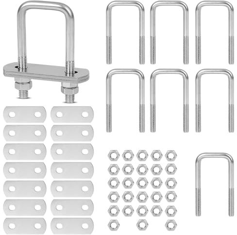 EFUTURETIME 8 x U Bügel M6 U Bolzen 25mm x 62mm Bügelschelle Edelstahl mit Gewinde, Bügelschrauben mit 16 Gegenplatten und 32 Mutter für Zaunbefestigung, Rohr Befestigung
