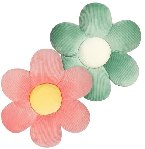 QKURT 2 Pezzi Cuscini di Fiori, 40cm Cuscino a Forma di Fiore, Cuscini da Pavimento Fiore, Carino, Morbido Cuscino a Petali per Casa Divano Auto(Verde Scuro)