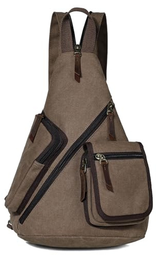 KL928 Canvas Sling Bag Herren und Damen, Crossbody Brusttasche Schulterrucksack Schultertasche Rucksack Shoulder Slingbag für Men Women, Braun