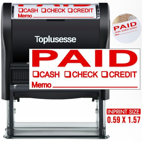 Paid Stamp Self Inking Business Accounts Payable Stamp for Retail Use Red Ink 1.57 x 0.59