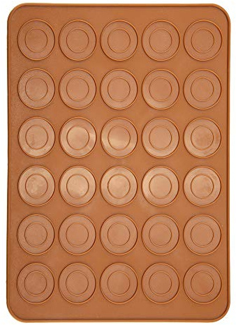 Baxnore Tapis de cuisson pour macarons en silicone, 30 trous, rond, antiadhésif, pour pâtisserie, pâtisserie, boulangers, couleur chocolat, 29,5 x 21,5 cm