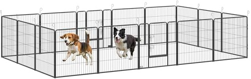 PawHut Welpenlaufstall Faltbar für Mittlere Hunde 16-Teilig 80 cm Grau | Abschließbare Tür, Stahl, Hundelaufstall, Welpenauslauf, Drinnen Draußen, Camping, Garten, Aufbau Werkzeugfrei