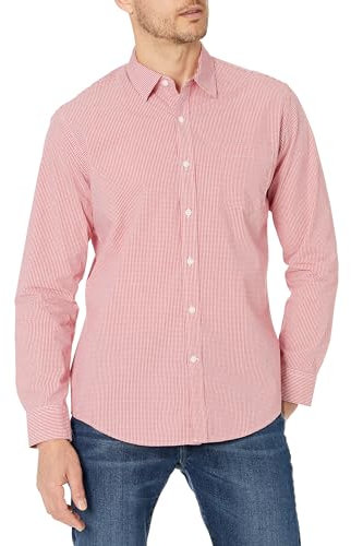 Amazon Essentials Men's Långärmad ledig poplinskjorta med normal passform, Röd Gingang, XL
