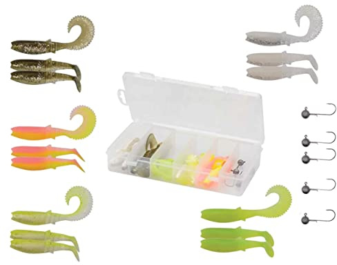 Savage Gear Canibal Box Kit L - 15 Gummiköder + 5 Jighaken zum Spinnfischen auf Hecht & Zander, Gummifische zum Hechtangeln