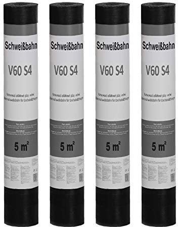 Isolbau Schweißbahn V60 S4 talkumiert - Bitumenbahn mit Glasvlies-Einlage zur Dachabdichtung - 4 x 5 m² Rolle
