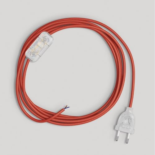 creative cables Cordon pour Lampe, câble RM09 Effet Soie Rouge 1,80 m. Choisissez la Couleur de la fiche et de l'interrupteur! - Transparent