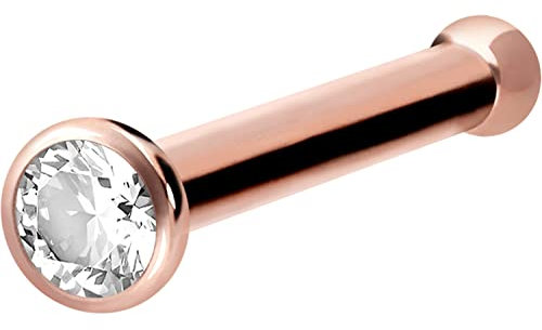 PIERCINGLINE Nasenstecker Titan farbiger Kristall Nasenpiercing Roségoldfarben Kristallklar