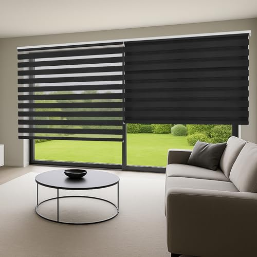 STORESDECO - Dag och Niut-rullgardin med dubbelt tyg, zebrapersienner, för fönster och dörrar | grå färg, 140 cm x 180 cm | Rullgardiner dag natt enkel vägg-/takinstallation tygbredd 137,5 cm premium kvalitet StoresDeco