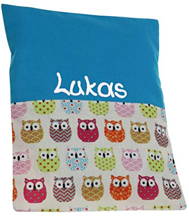 Personalisiertes Wärmekissen Eule blau 19x24cm mit Namen oder Spruch Frauen Mädchen Körnerkissen Babygeschenk Rapskissen - zum wärmen mit Wunschbeschriftung