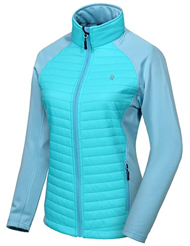 Little Donkey Andy Women's Insulated Hiking Jacket, Thermal Running Hybrid Jacket, Lightweight Breathable and Warm, Blue Radiance Size XL