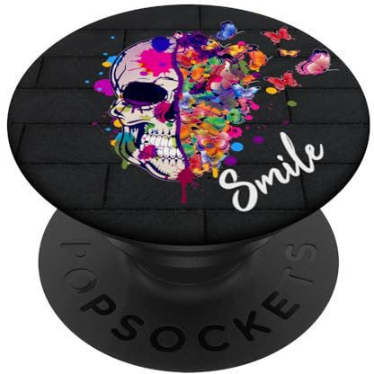 Smile Phone Grip Holder for Girls Cute Skull and Butterfly PopSockets Grip and Stand for Phones and Tablets PopSockets Adhesive PopGrip