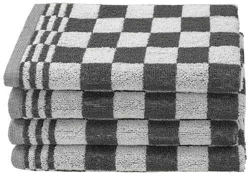 ZOLLNER Juego de 4 paños de Cocina de algodón en 50x50 cm - paños de Cocina Muy absorbentes y Resistentes - Lavables hasta 60°C - en Grises a Cuadros - Calidad hostelería - Certificado Oeko Tex