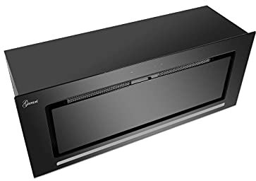 Gurari 217 PRIME+Kit d'évacuation hotte de plafond 52 cm noir, cadre en verre noir, 3 niveaux, 1000 m³/h, hotte encastrée, hotte de cuisine, recirculation/évacuation d'air, télécommande