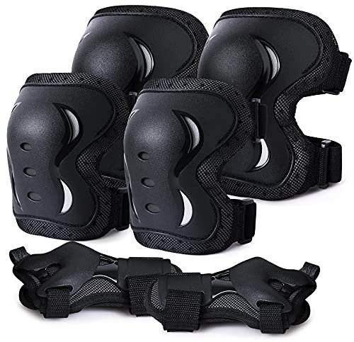 Set di Ginocchiere per Bambini Adulti Set di Protezioni Skateboard Gomitiere Polsiere Protettivo per Skate, Bicicletta, Sci, Monopattino (Nero-B, L)