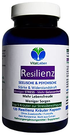 RESILIENZ stärken TOP 5 Kräuter 120 Kapseln SELBSTBEWUSSTSEIN, psychische WIDERSTANDSKRAFT, mentale STÄRKE und GELASSENHEIT im Alltag. 100% NATUR pur. 27210-120
