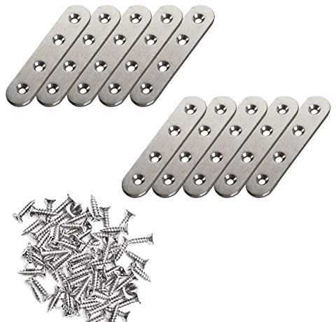 WENRENMK 10 Piezas Pletinas Metálicas Planas, Escuadras Metálicas | Escuadras para Madera, Material de Acero Inoxidable, Con 40 Tornillos de Montaje para Conexión, Reparación de Muebles