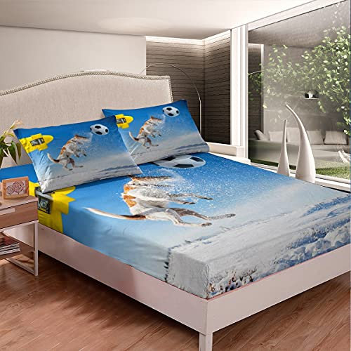 Juego de Ropa de Cama para Perros de fútbol Deportivo sábana Bajera para niños y Adolescentes 3D Animal Pelota de fútbol Juego de sábanas de Juegos competitivos Funda de Cama 2 Piezas tamaño individu