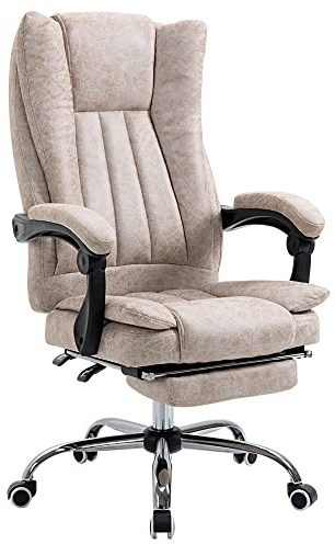 Vinsetto Bürostuhl Drehstuhl mit Liegefunktion Fußstütze Bürosessel Sitzhöhenverstellung Stuhl Schreibtischstuhl Mikrofaser Kunststoff Metall Nylon Beige+Schwarz+Silber 63 x 71 x 110-118 cm